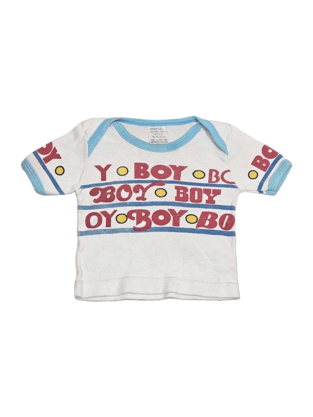 Vintage 1970s Baby Boy Tshirt 9mos Cotton Knit Novelty Print Gender Tee Retro